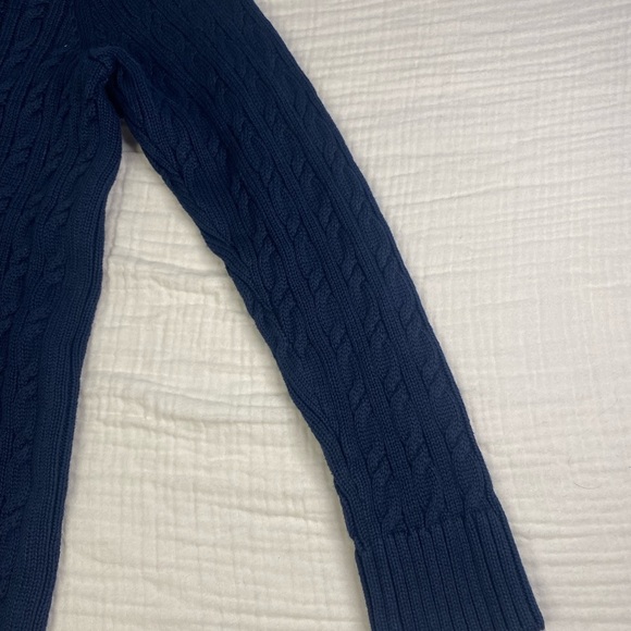 LL Bean Double Cable Knit Button Up Cardigan Sweater Size Large Navy Blue - Picture 14 of 16